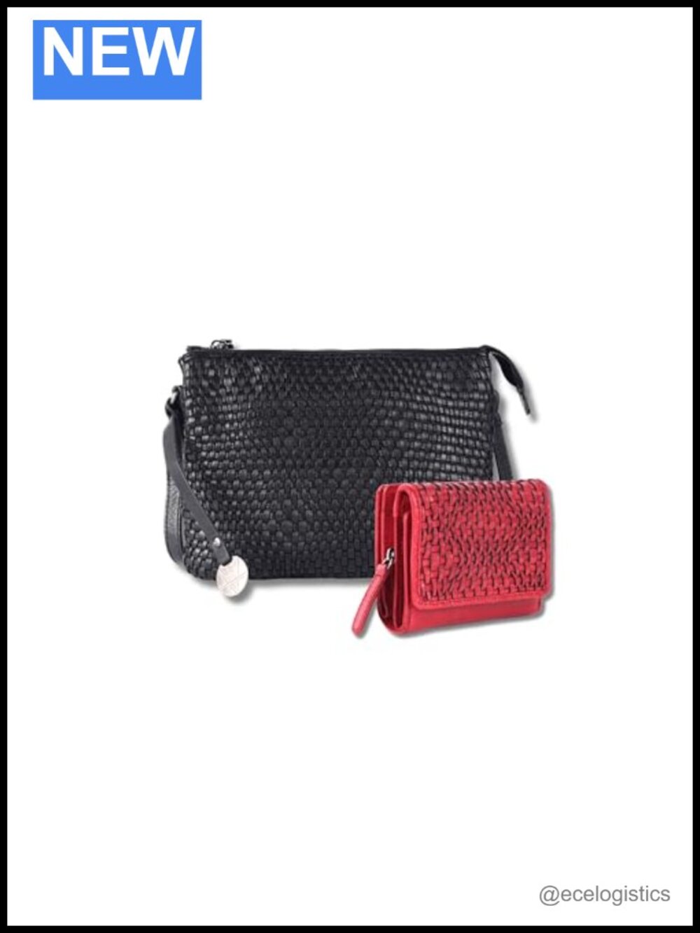Genuine Leather Crossbody Bag and Wallet Set for Women with Zipper